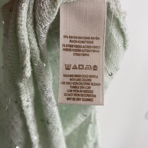 Free People Tunic Top Gauzy Breezy Light Green Silver Sequins Oversized S - Picture 4 of 8